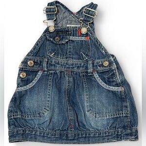 Vintage y2k Baby Gap Girls Size 3-6m cargo Blue Denim Overall Dress‎ Skirt